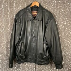 American Classics Colebrook Leather Bomber Jacket Men's XL Black Quilted Lining